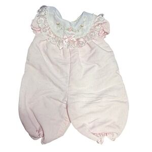 P.T. Kids Romper Vintage Lace Collar Floral Embroidery‎ Pink 6-9 Months